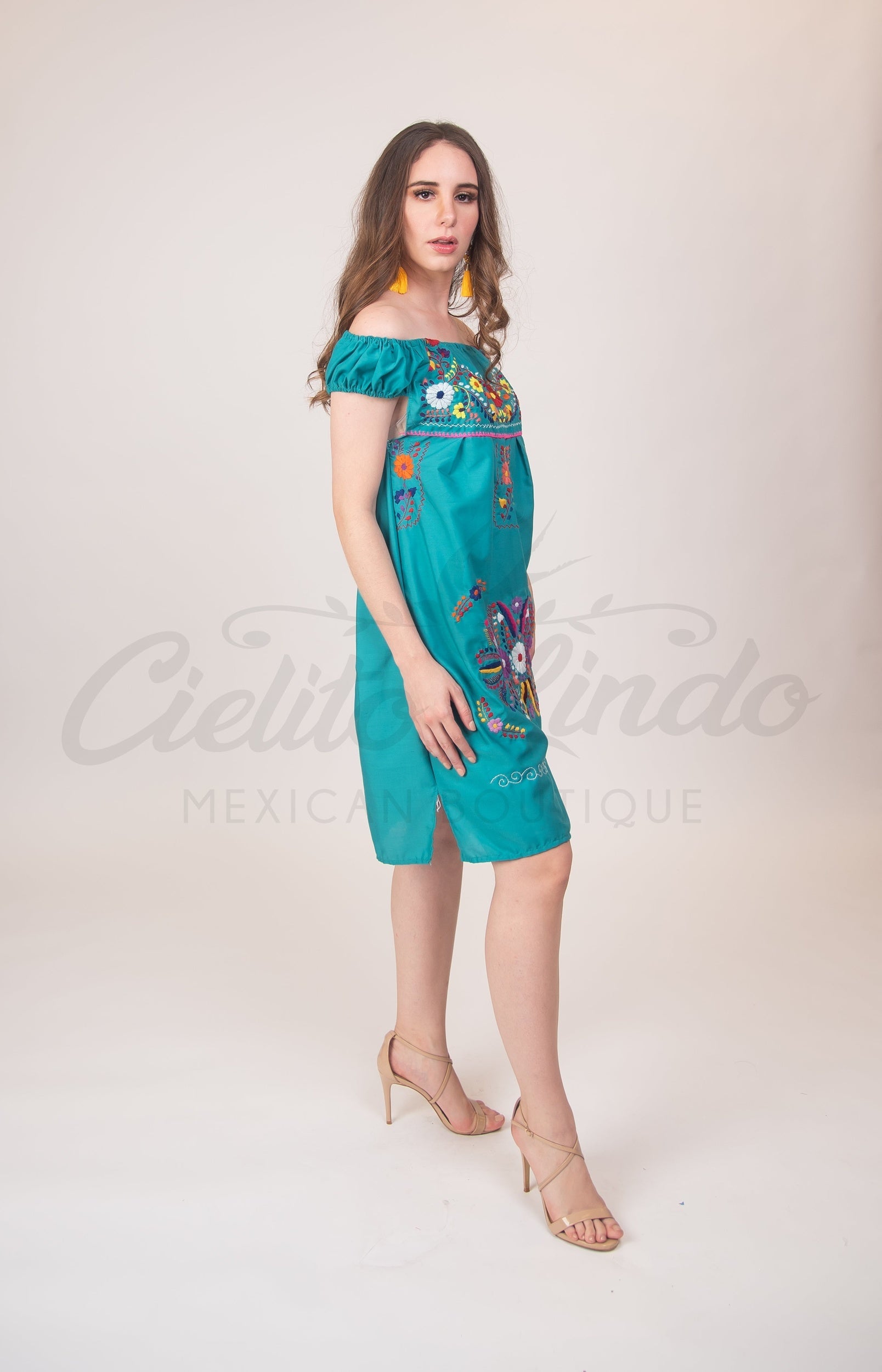 Evelia Off the Shoulder Dress Teal