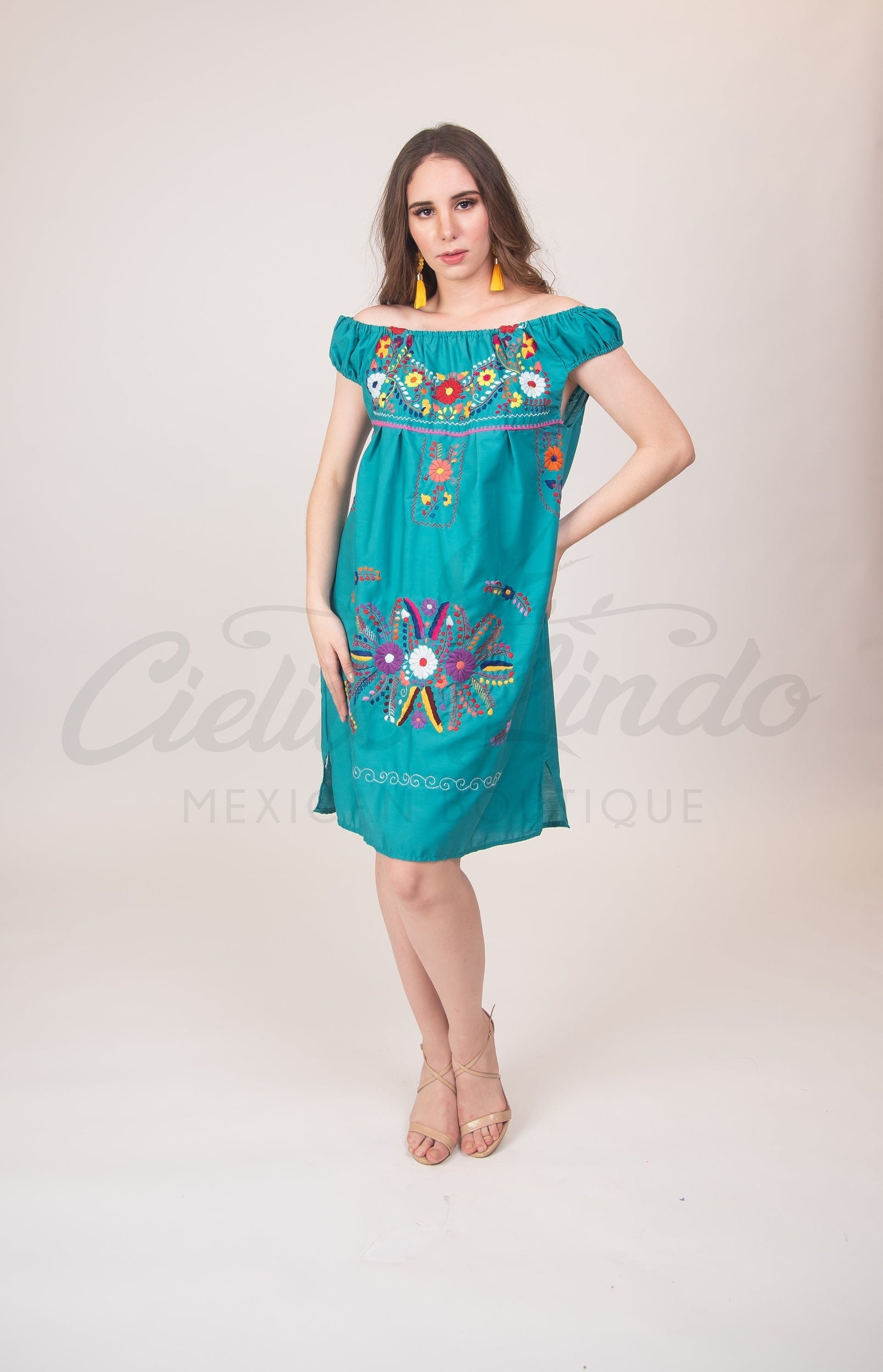 Evelia Off the Shoulder Dress Teal