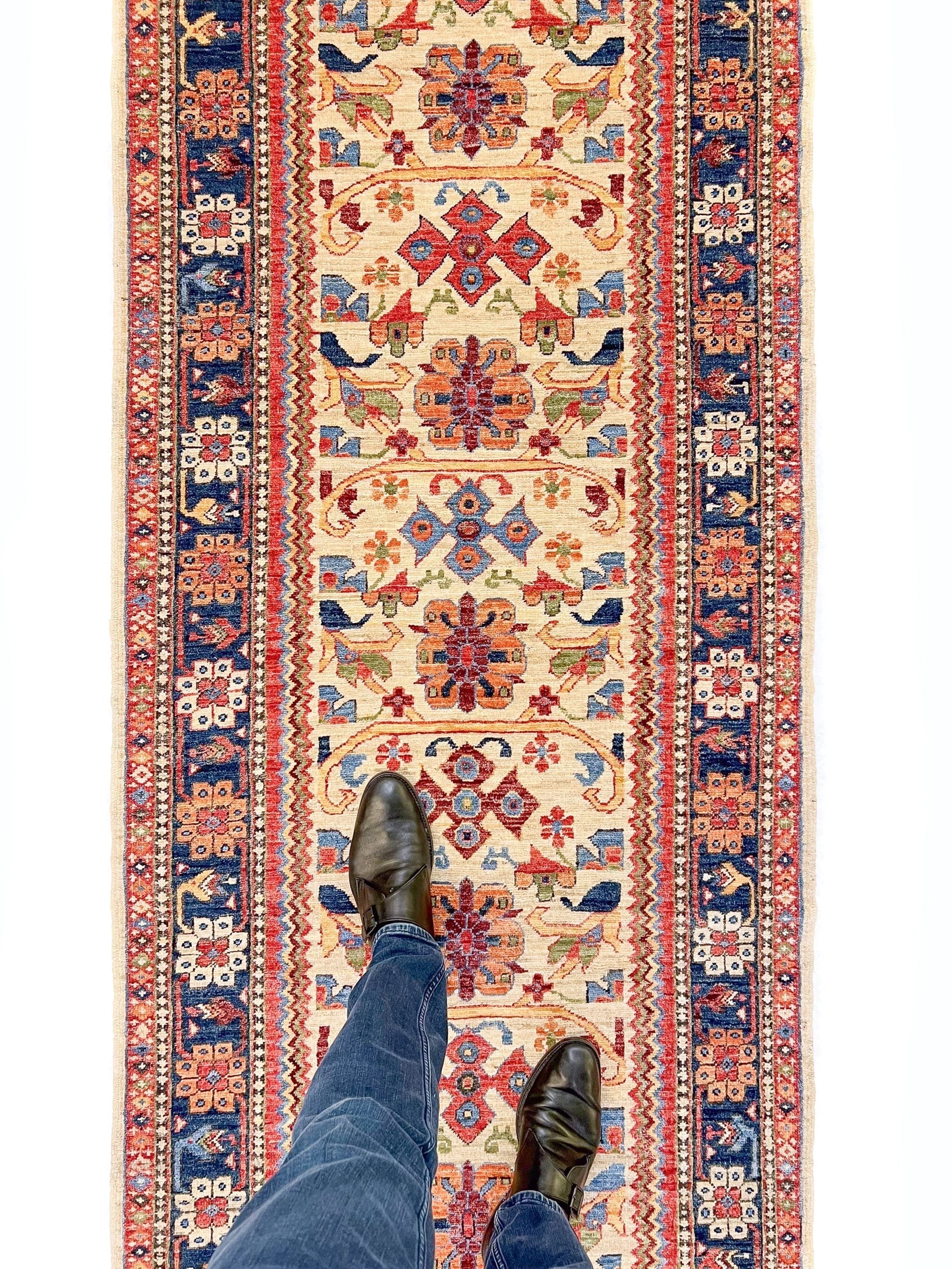 Afghan Qashqai Runner (3'00"x8'02) ivory/navy