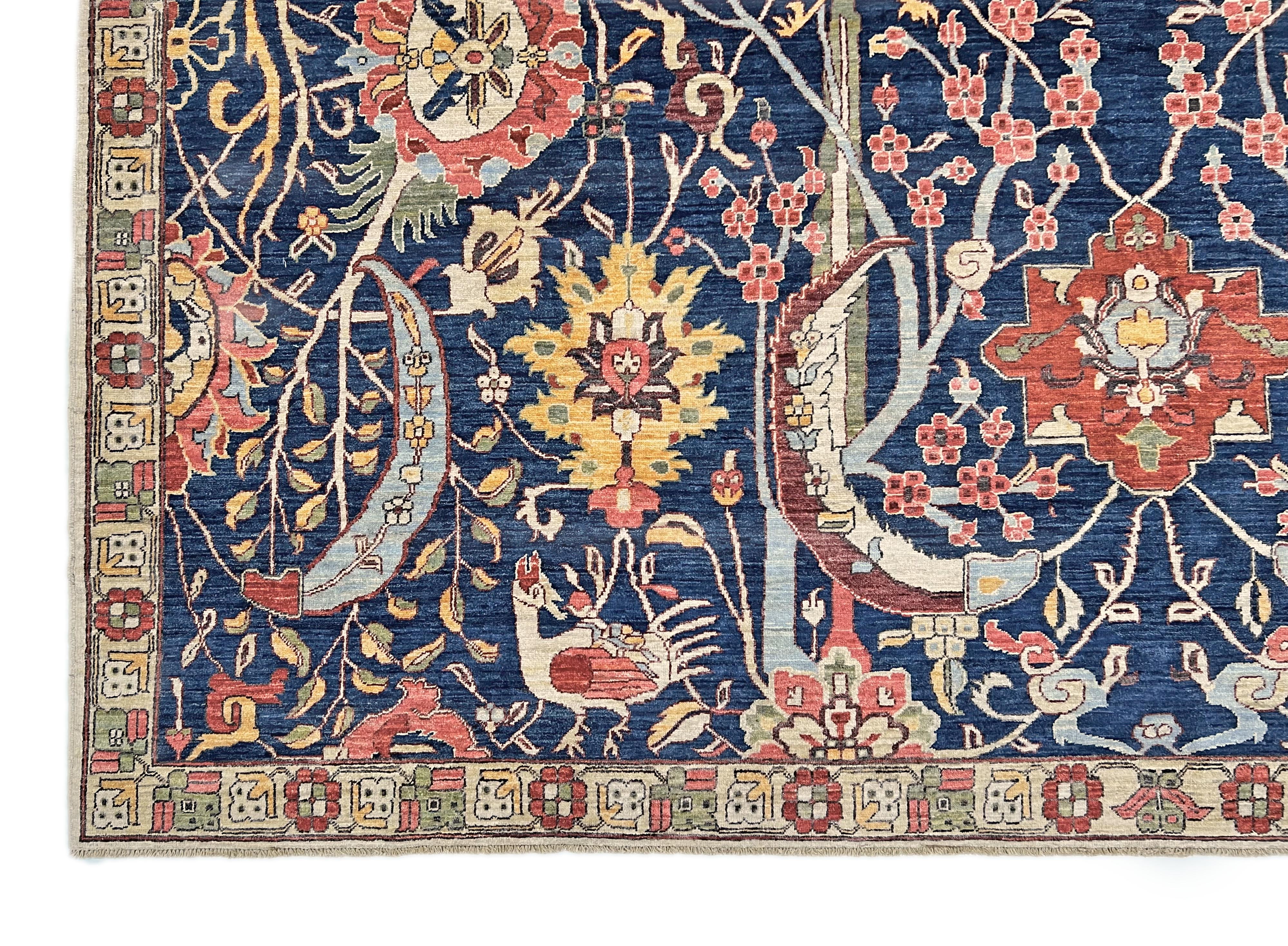Afghan-made Bird of Paradise (9'03"x12'00") indigo