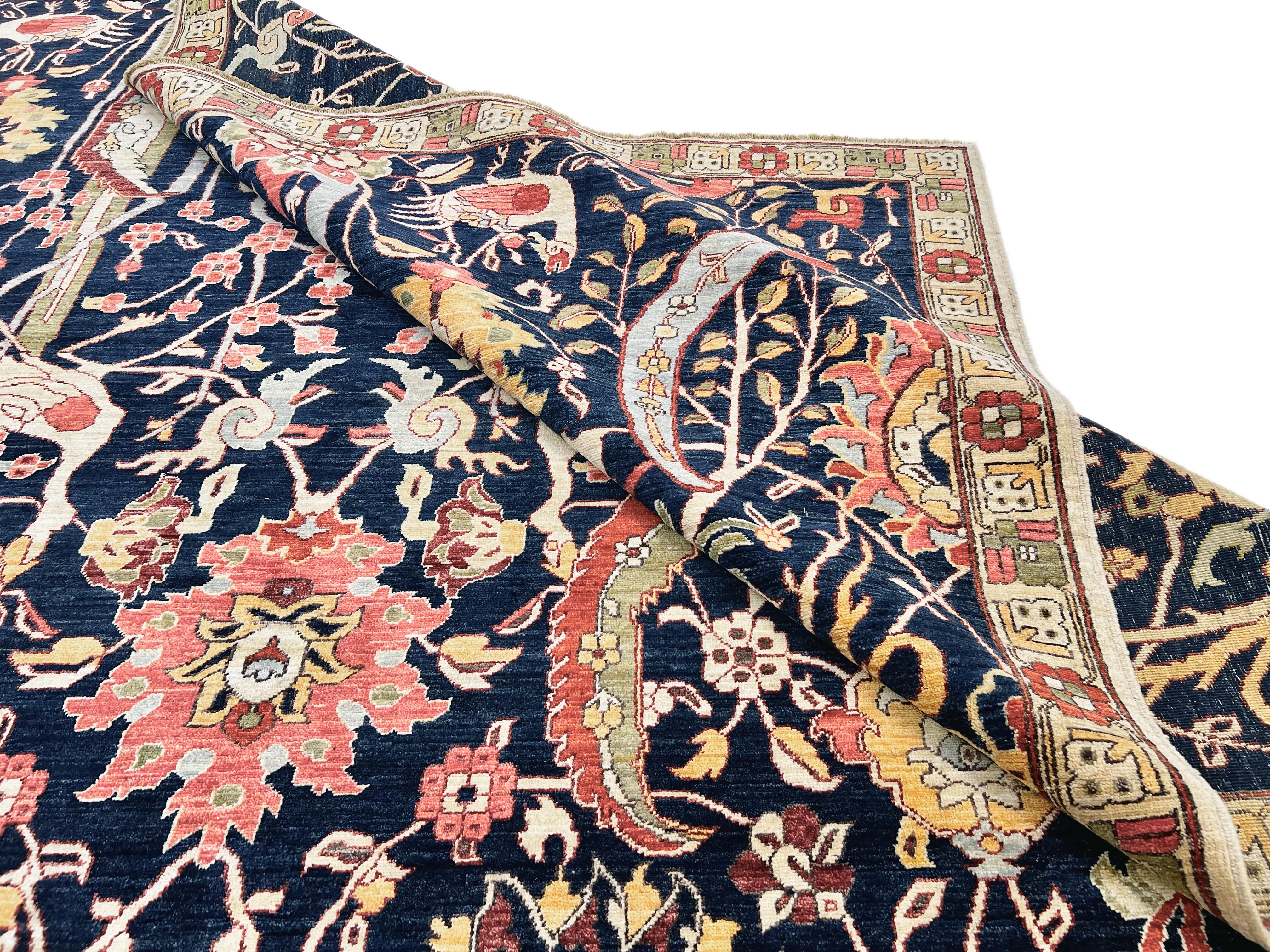 Afghan-made Bird of Paradise (9'03"x12'00") indigo