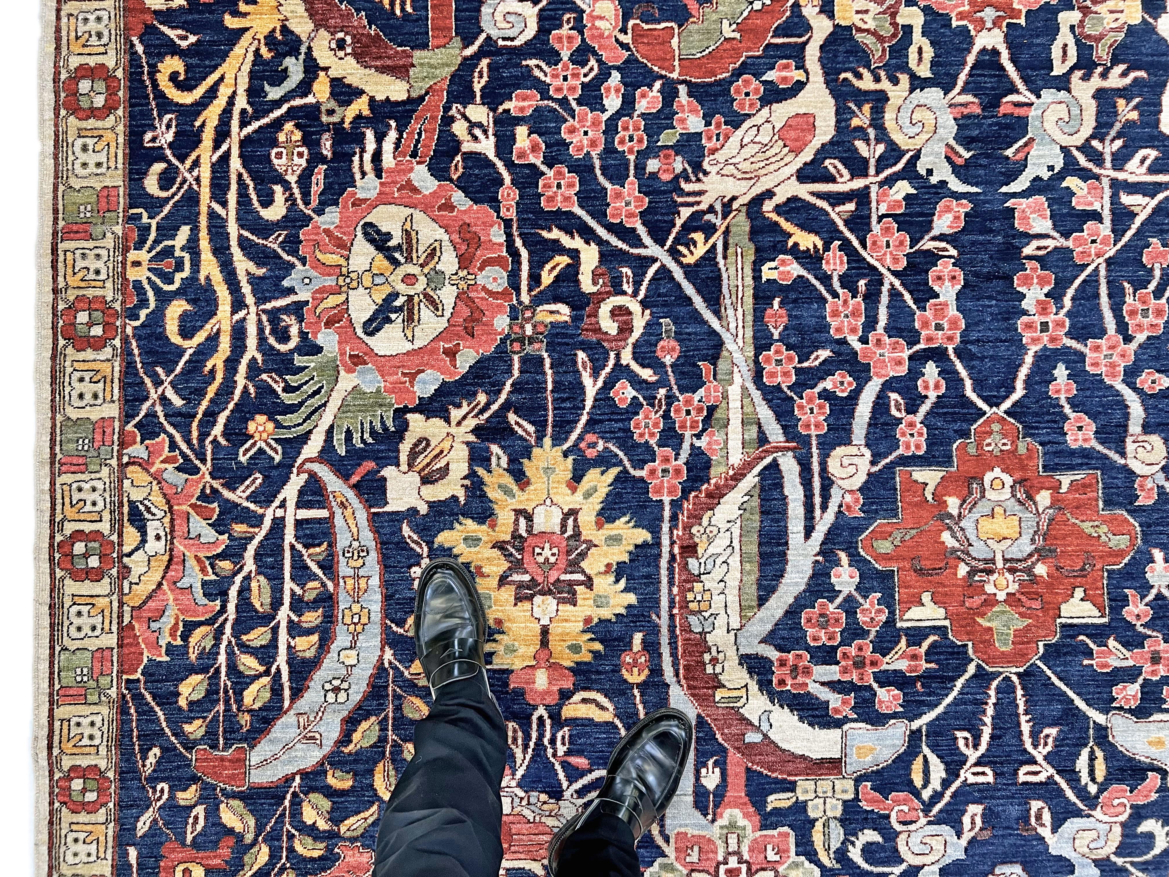 Afghan-made Bird of Paradise (9'03"x12'00") indigo