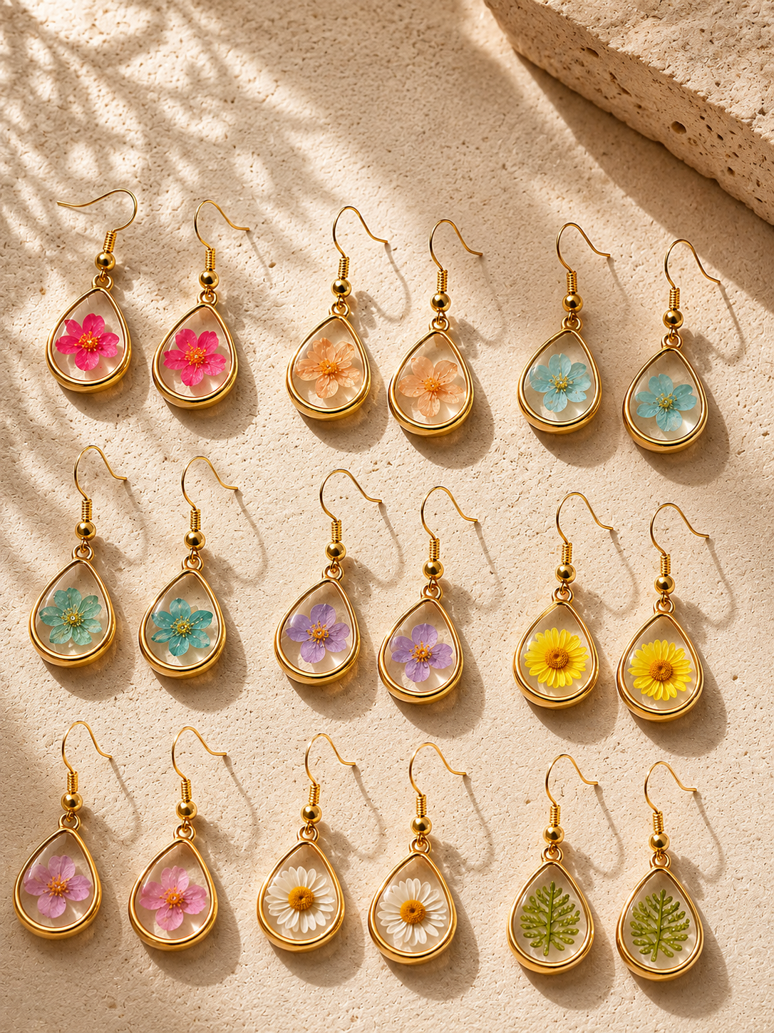 Wildflower Gold Dangle Earrings Large Pendant