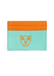 Jaguar Leather Card Holder Wallet Orange and Mint