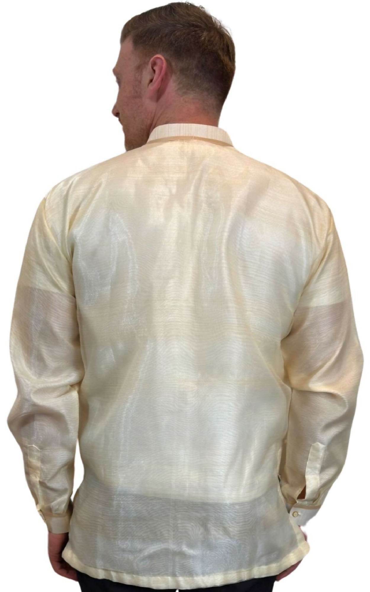 Mens Chinese Collar Barong Tagalog - Ivory White