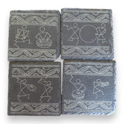 Warli Art Musician Slate Coasters – Indian Folk Art Decor | Handcrafted South Asian-Inspired Gift