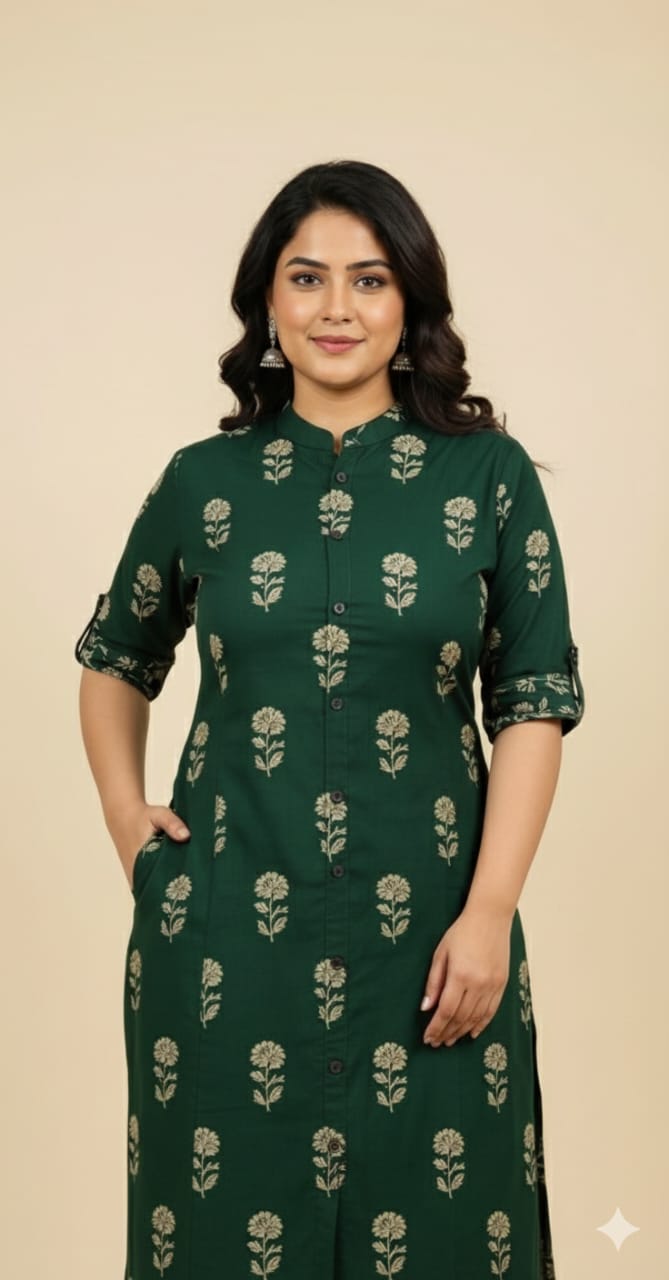 Designer Green Ikkat Print Cotton Co-erd Set