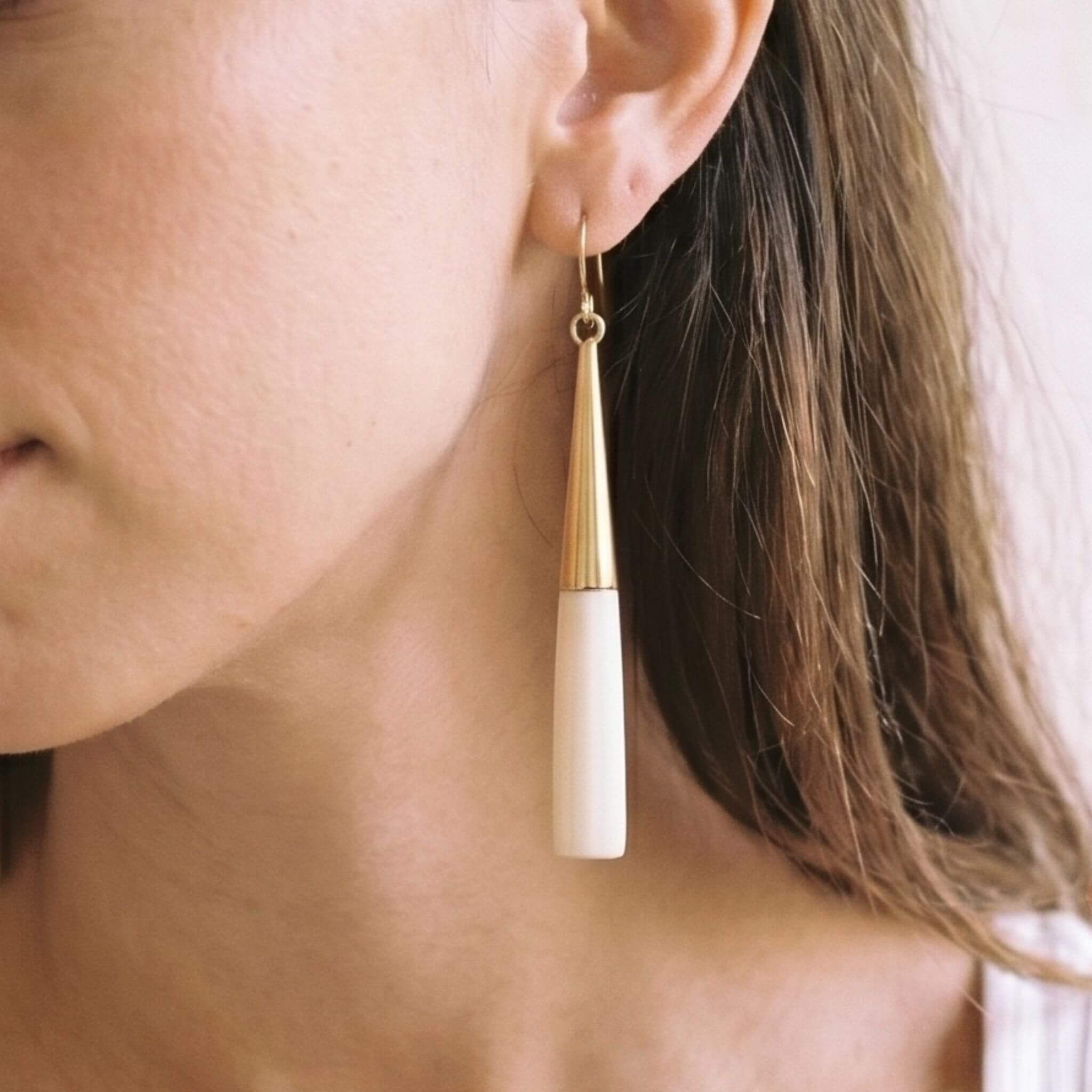 Horn and Recycled Brass Drop Hook Earrings - Lulu