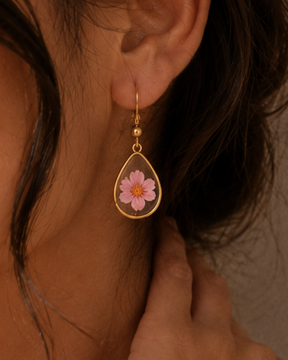 Wildflower Gold Dangle Earrings Large Pendant
