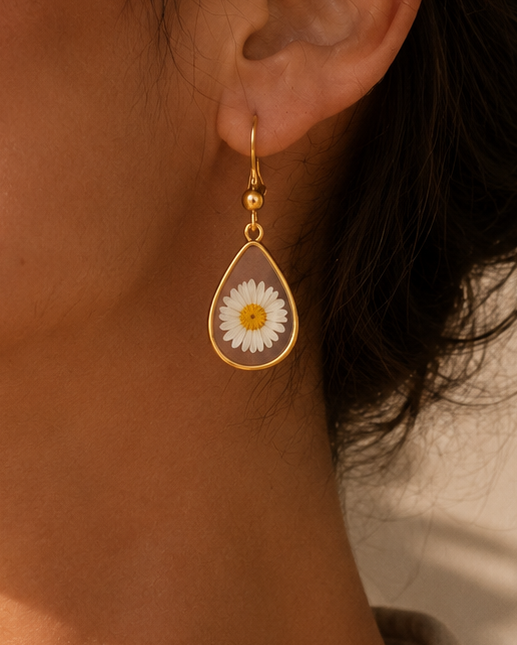 Wildflower Gold Dangle Earrings Large Pendant