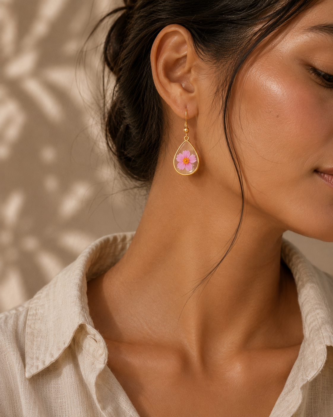 Wildflower Gold Dangle Earrings Large Pendant