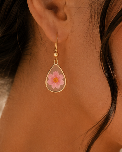 Wildflower Gold Dangle Earrings Large Pendant