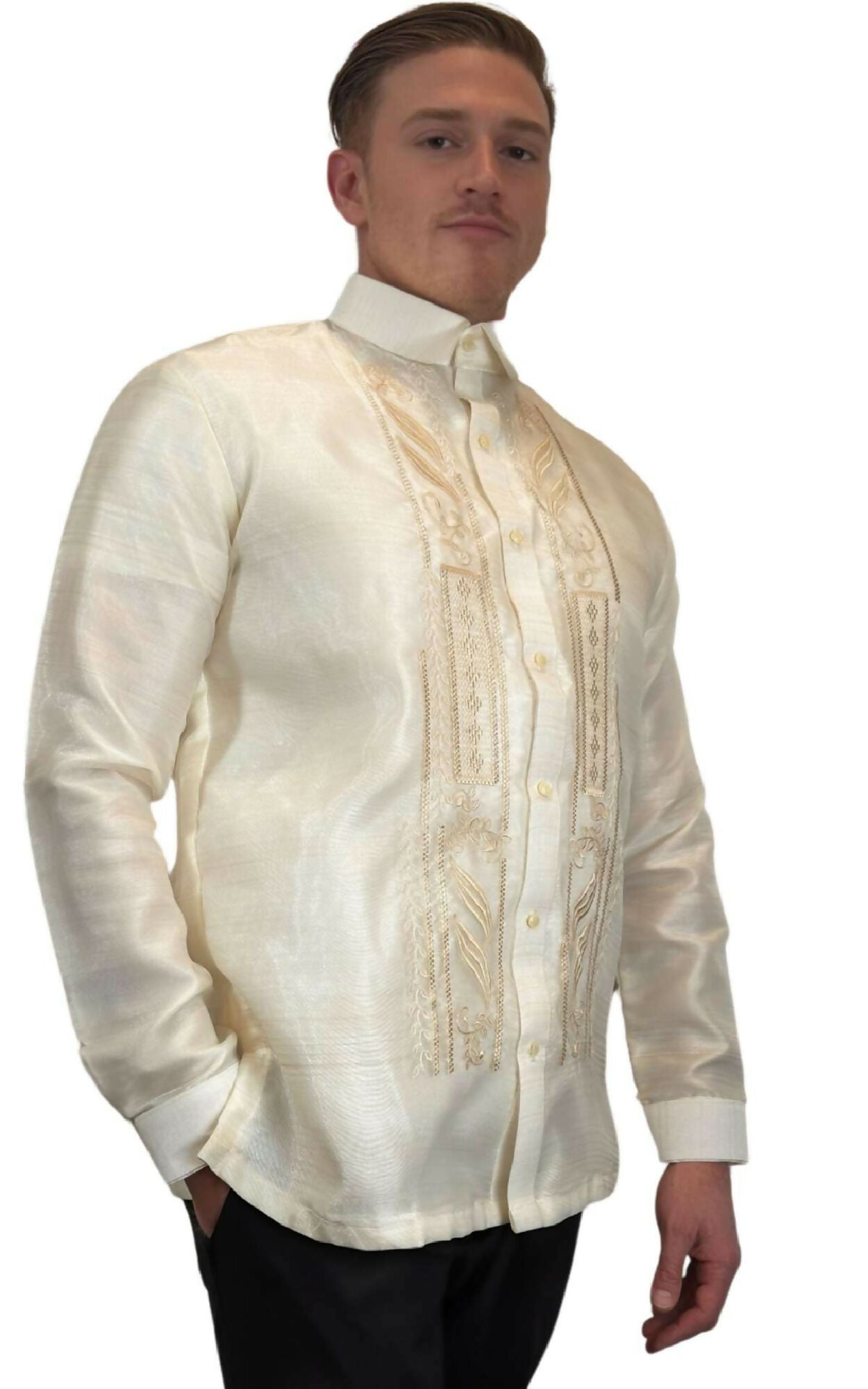 Mens Full-Button Barong Tagalog - White