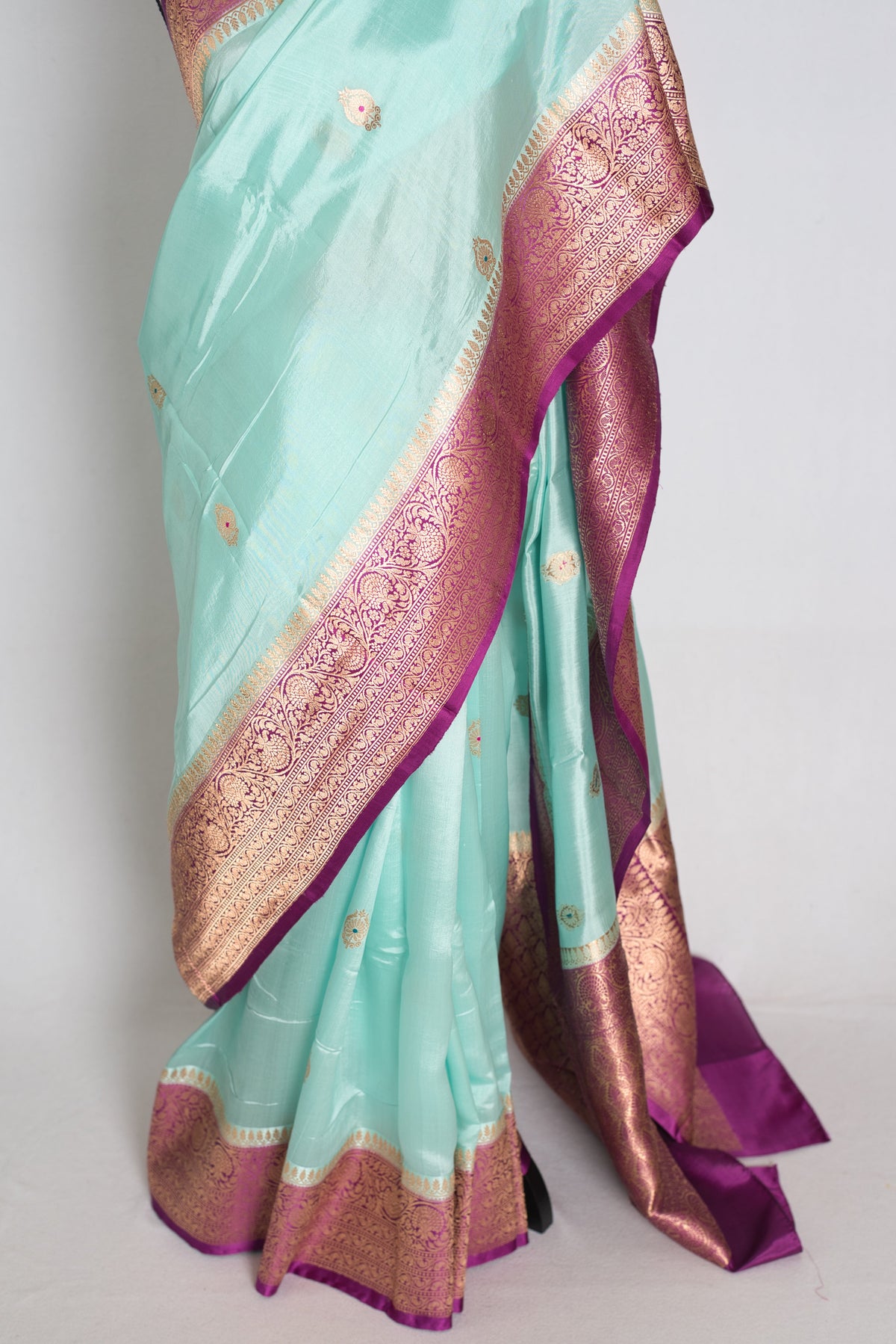 Mahi – Turquoise Blue and Purple Minakari Raw Mango Silk Banarasi Saree