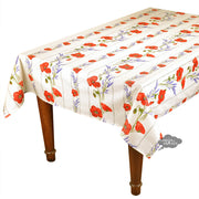 58" Square Poppies Cream Acrylic-Coated Cotton Tablecloth by Tissus Toselli