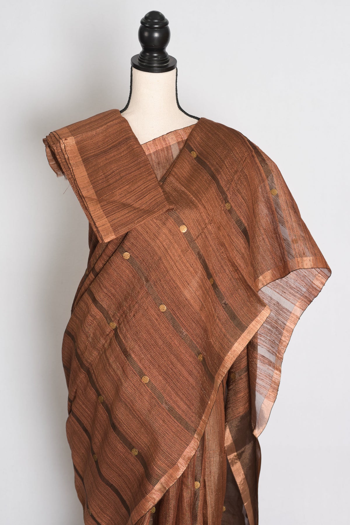 Bidisha Metallic Brown Pure Matka Tissue Bengali Handwoven Saree with Woven Gini