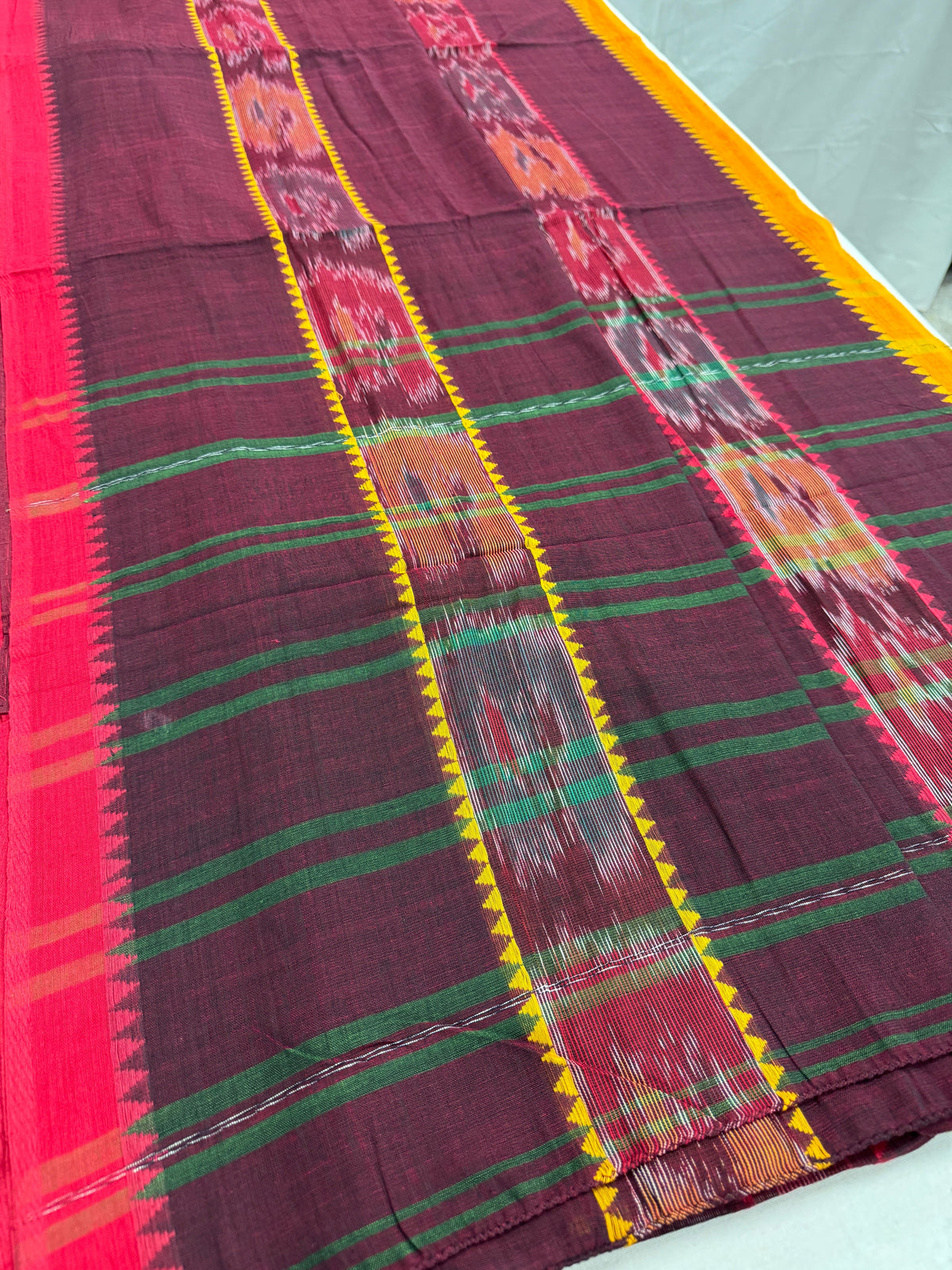 Mati : Maroon Soft Cotton Dhaniakhali Saree with Kotki Stripes