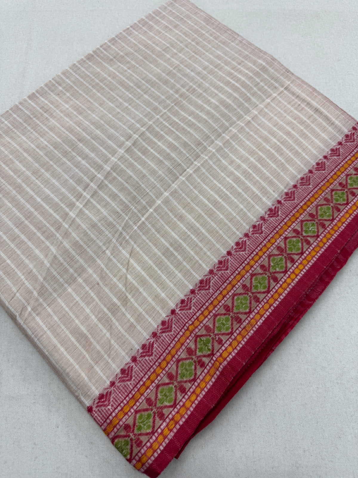 Jamini : Biscuit Brown and Red Soft Cotton Dhaniakhali Saree