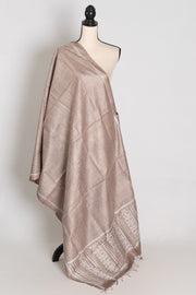 Hand Embroidered Brown & White Gachi Tussar Silk Kantha Dupatta | Neha