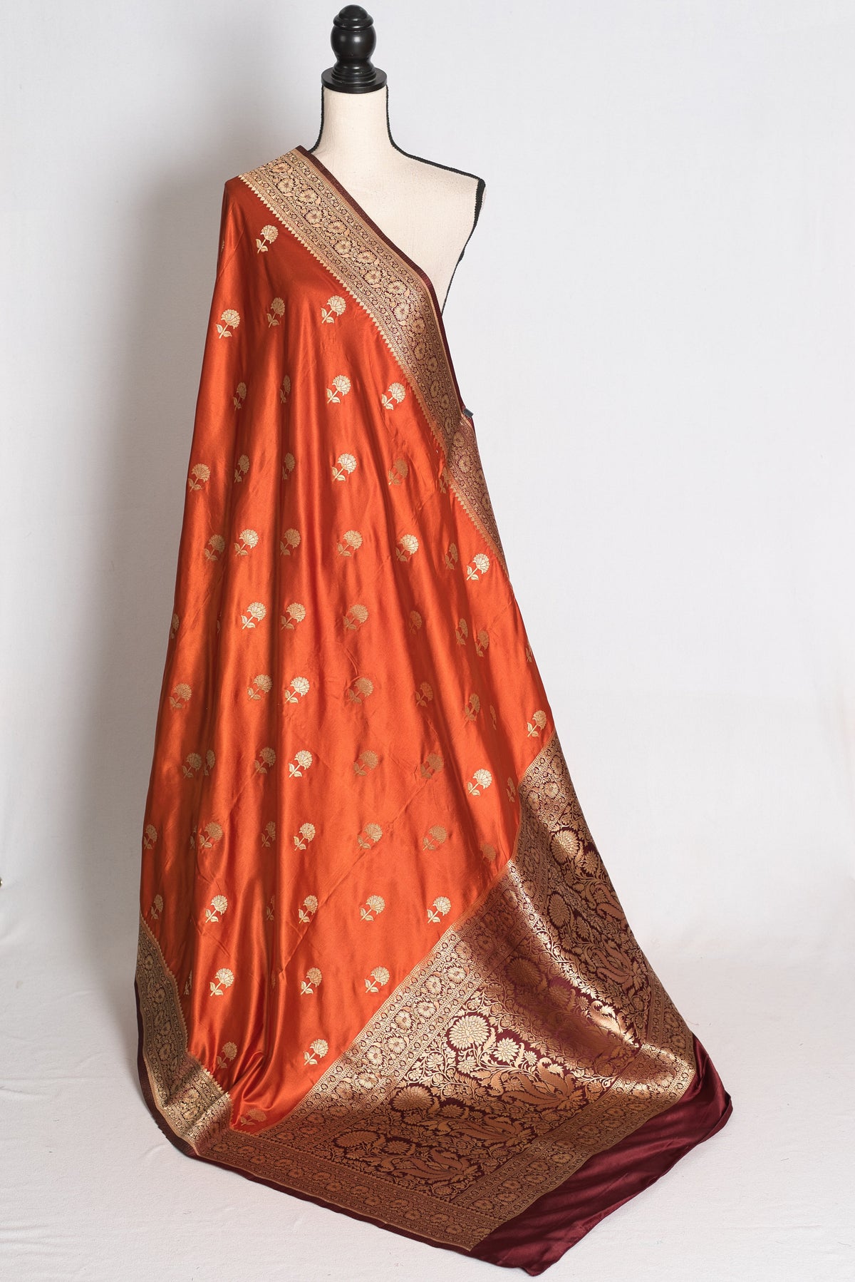 Mati: Rust Orange and Brown Semi Mashru Silk Banarasi Saree with 36 Size Blouse
