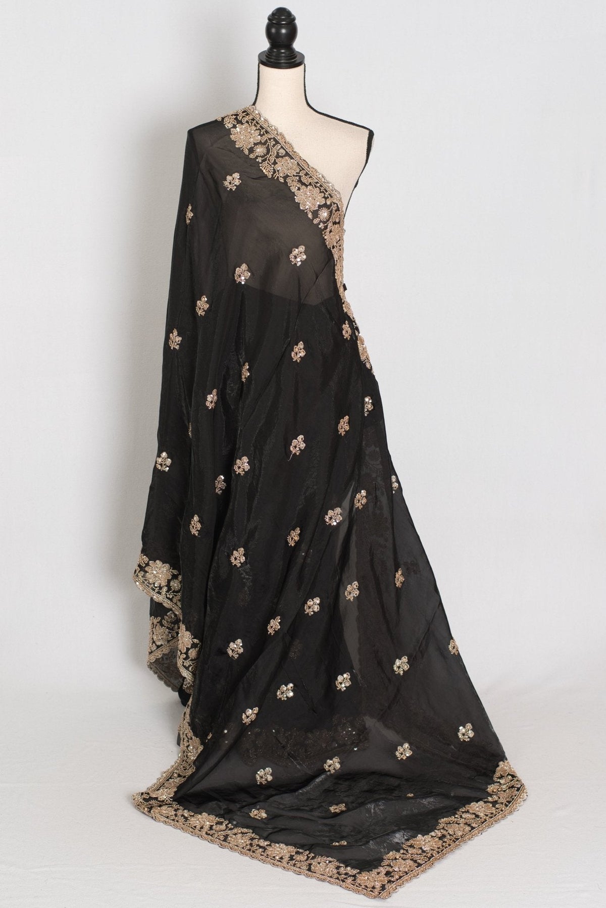 Aanya | Black Tissue Saree | Pre-Stitched Size 34 Blouse (Adjustable to 36/38)