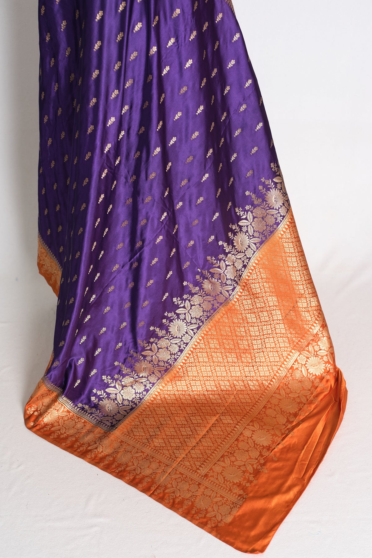 Archana: Purple and Orange Semi Mashru Banarasi Silk Saree