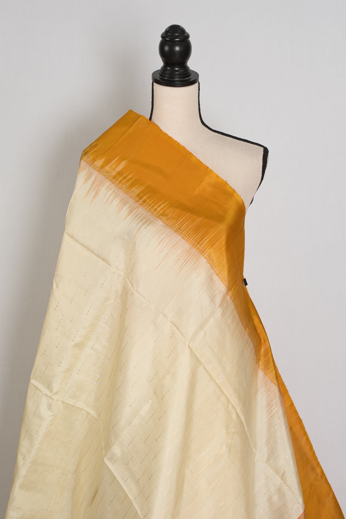 Priya : Cream & Mustard Yellow Pure Silk Kanjivaram Saree | Silk Mark Certified
