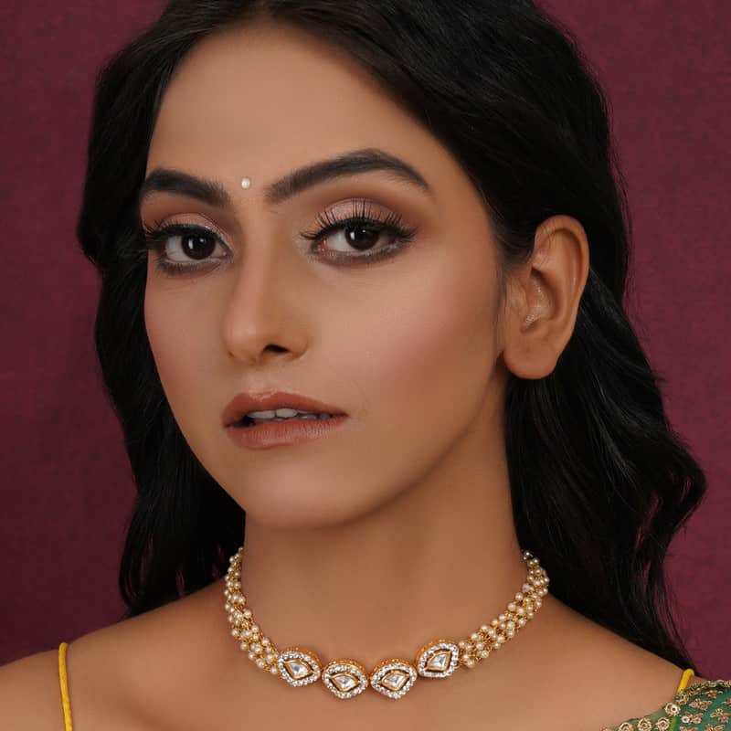 Adorable Designer Golden Kundan And Pearl Neckpiece