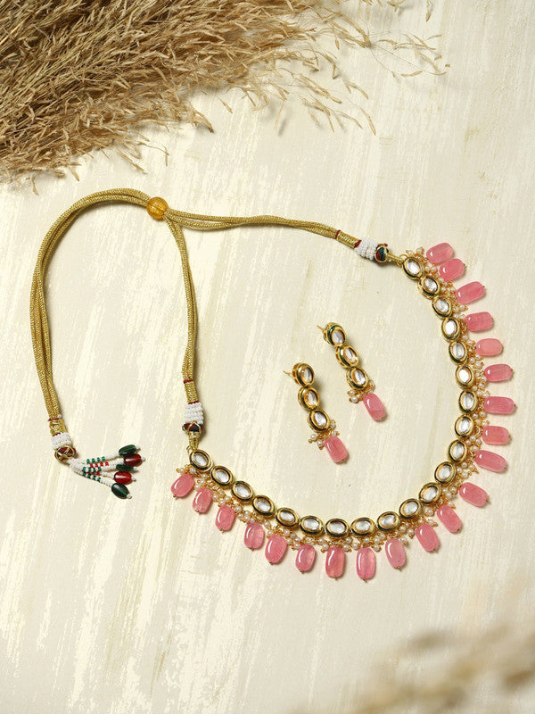 Adorable Multicolor Kundan Necklace Set With Earrings