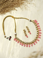 Adorable Multicolor Kundan Necklace Set With Earrings