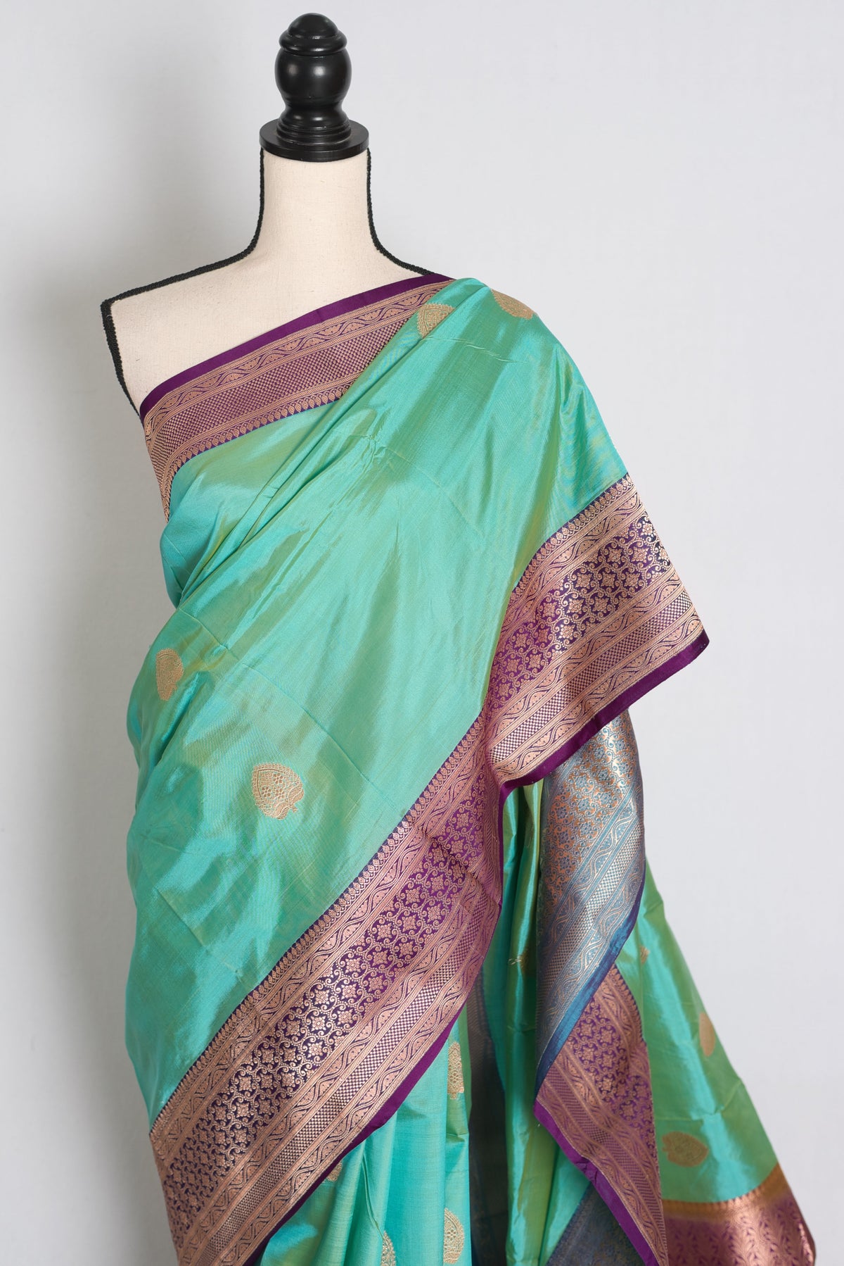 Sumana : Sea Green and Royal Purple Pure Banarasi Katan Silk Saree
