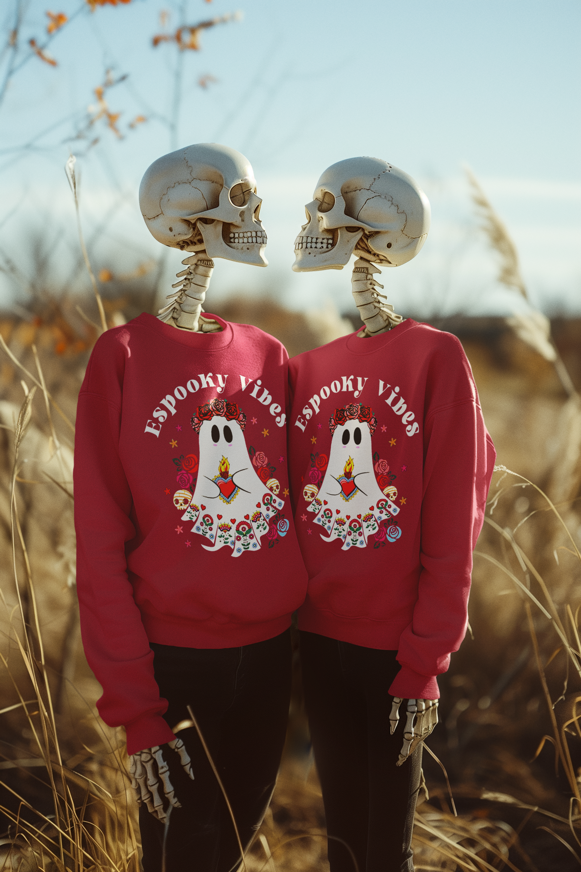 Espooky Vibes - Vibras Spooky Ghost Crewneck Sweater | Halloween, Boo Scary Spooky Horror Costume Latino | 3 Colors - Unisex