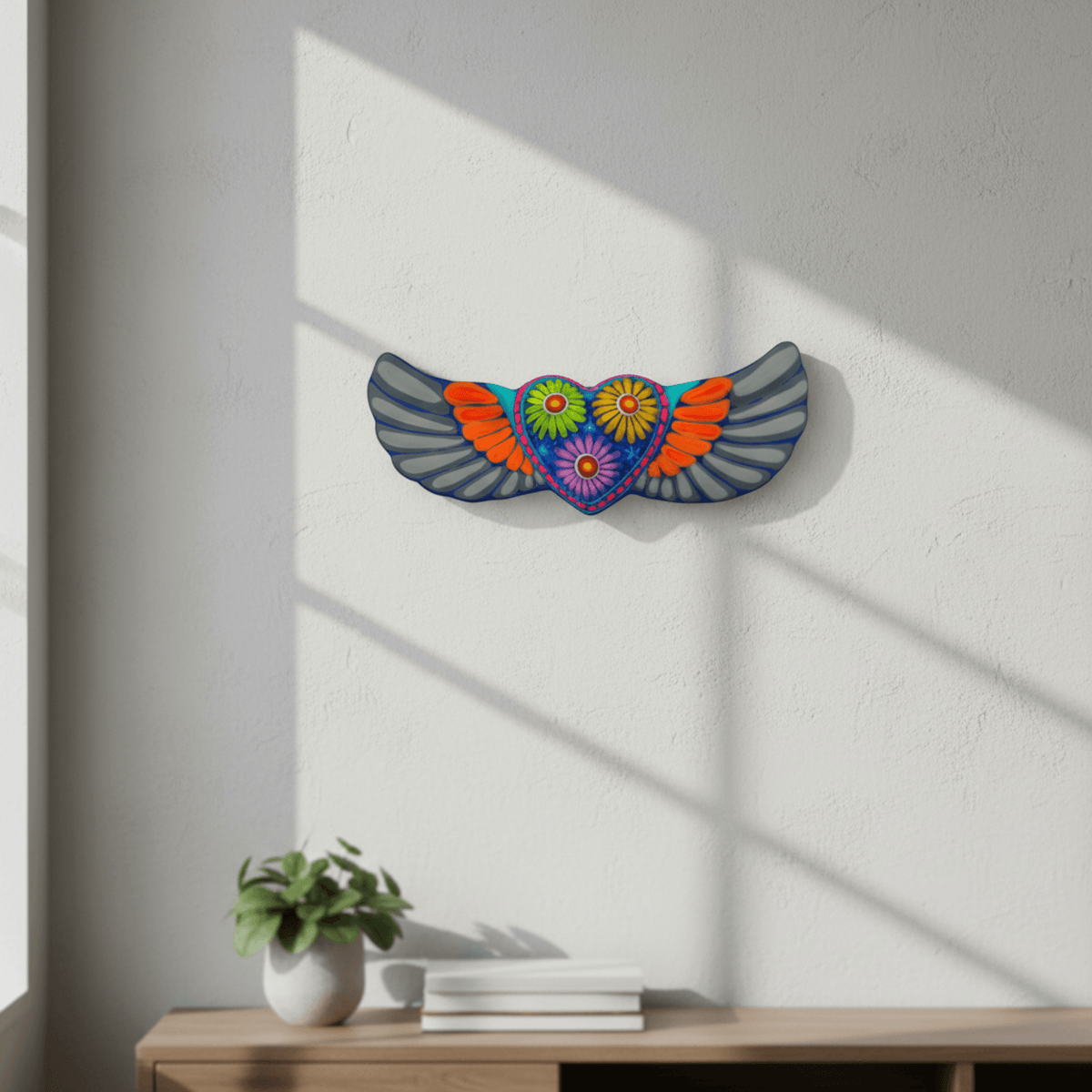 Alebrije Heart Wall Art | Colorful Mexican Wings