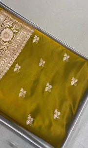 Antique Gold Banarasi Mashru Silk Saree with Zari Work