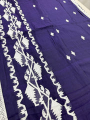 Mehuli : Soft Mul Cotton Jamdani Embroidery Bengali Saree in Purple