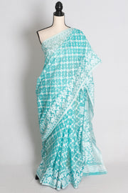 Gemini – Turquoise Blue and White Soft Jamdani Saree