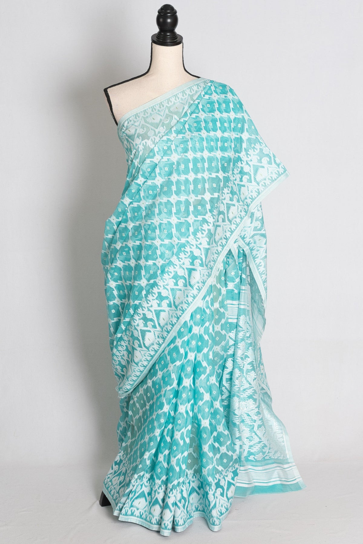 Gemini – Turquoise Blue and White Soft Jamdani Saree