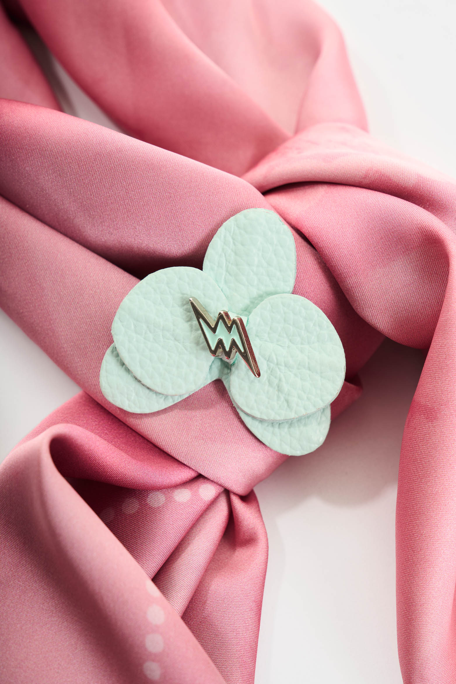 Large leather orchid brooch for women