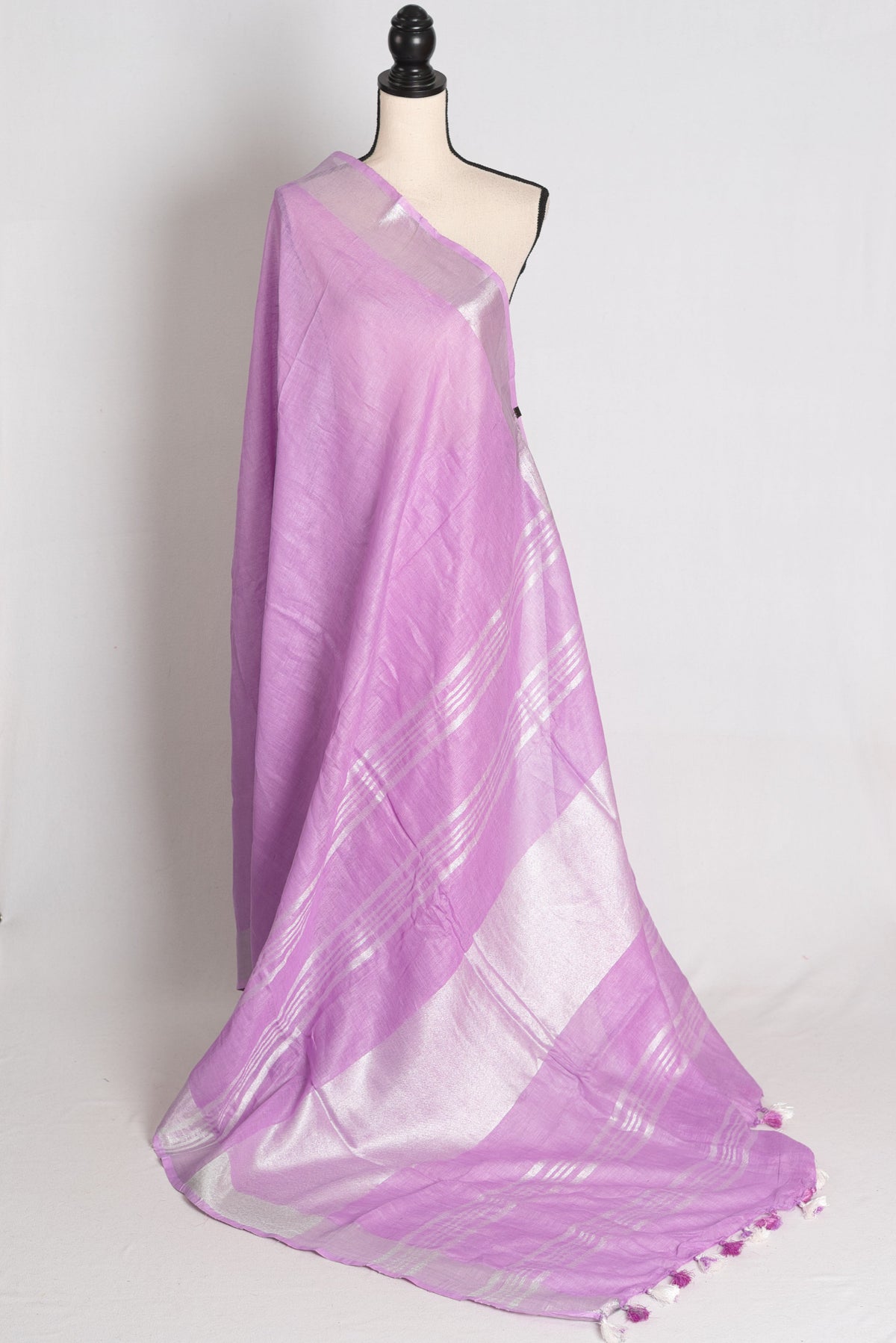 Vibha : Lilac Pure Linen Saree with Silver Zari Border