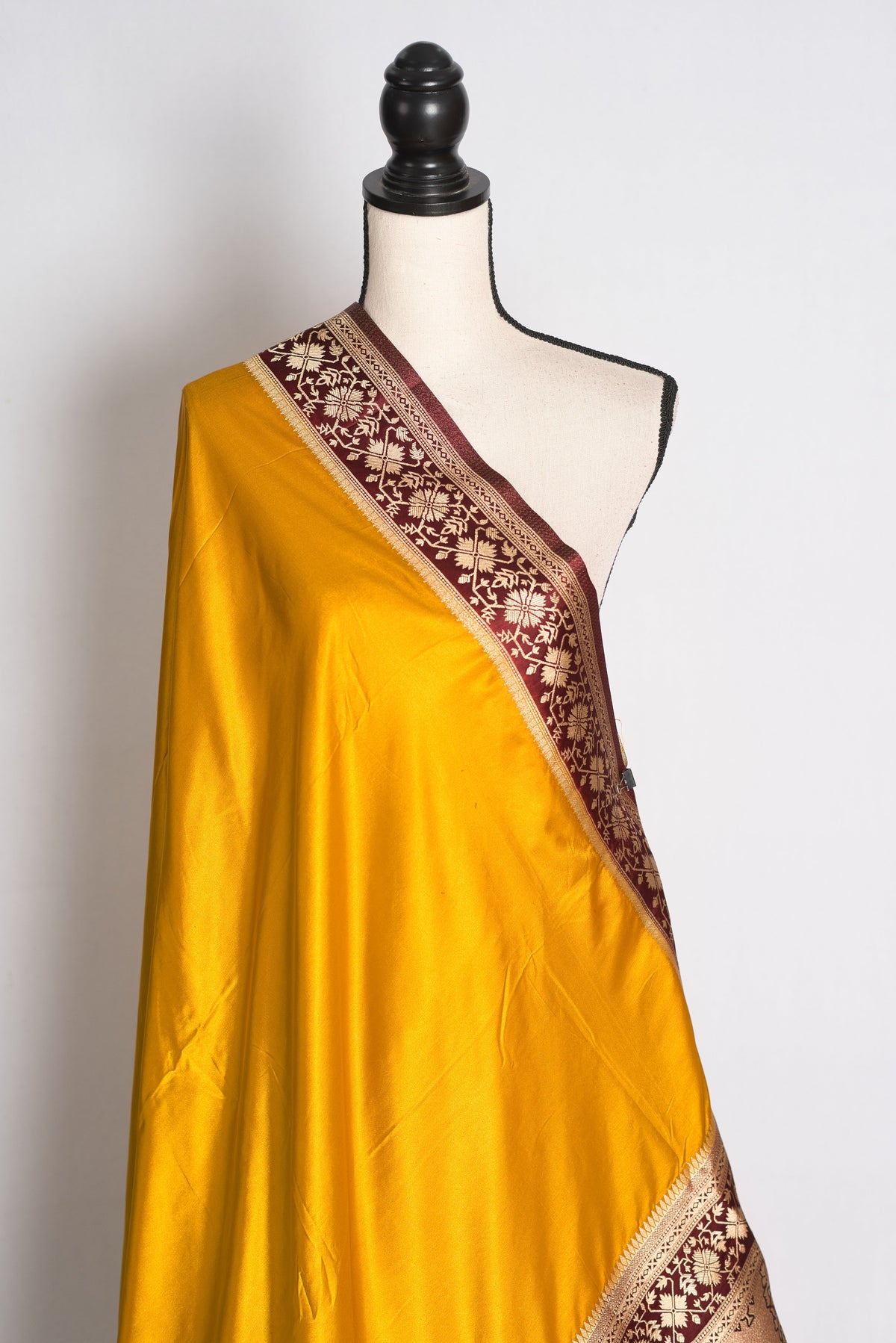 Damini: Mustard Yellow Semi Mashru Valkalam Banarasi Silk Saree