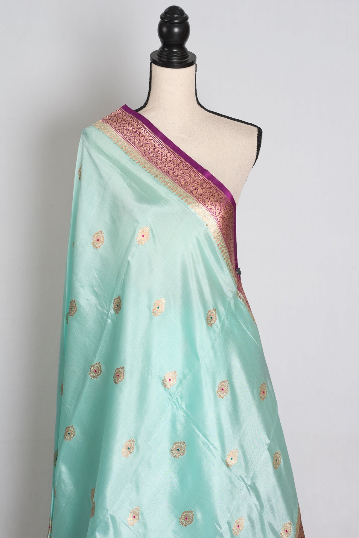 Mahi – Turquoise Blue and Purple Minakari Raw Mango Silk Banarasi Saree