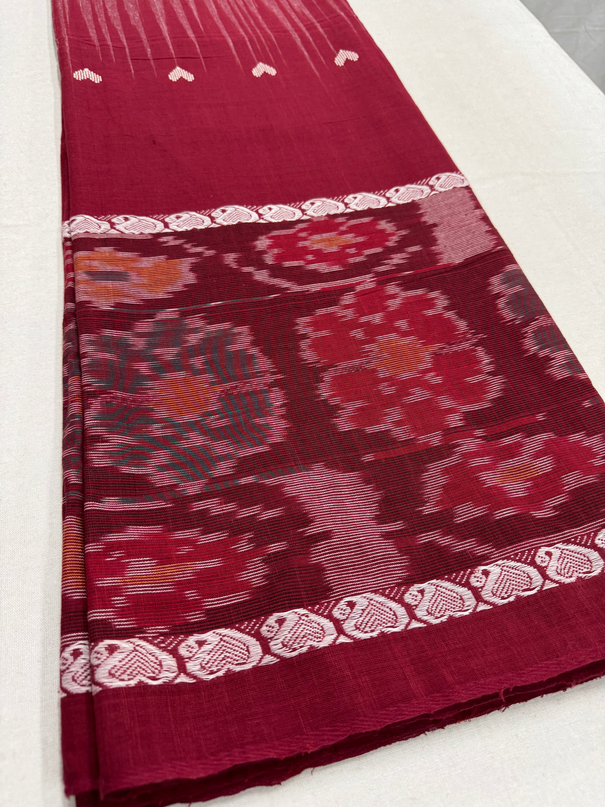 Pritha : Beige and Maroon Dhaniakhali Soft Cotton Saree with Kotki Border