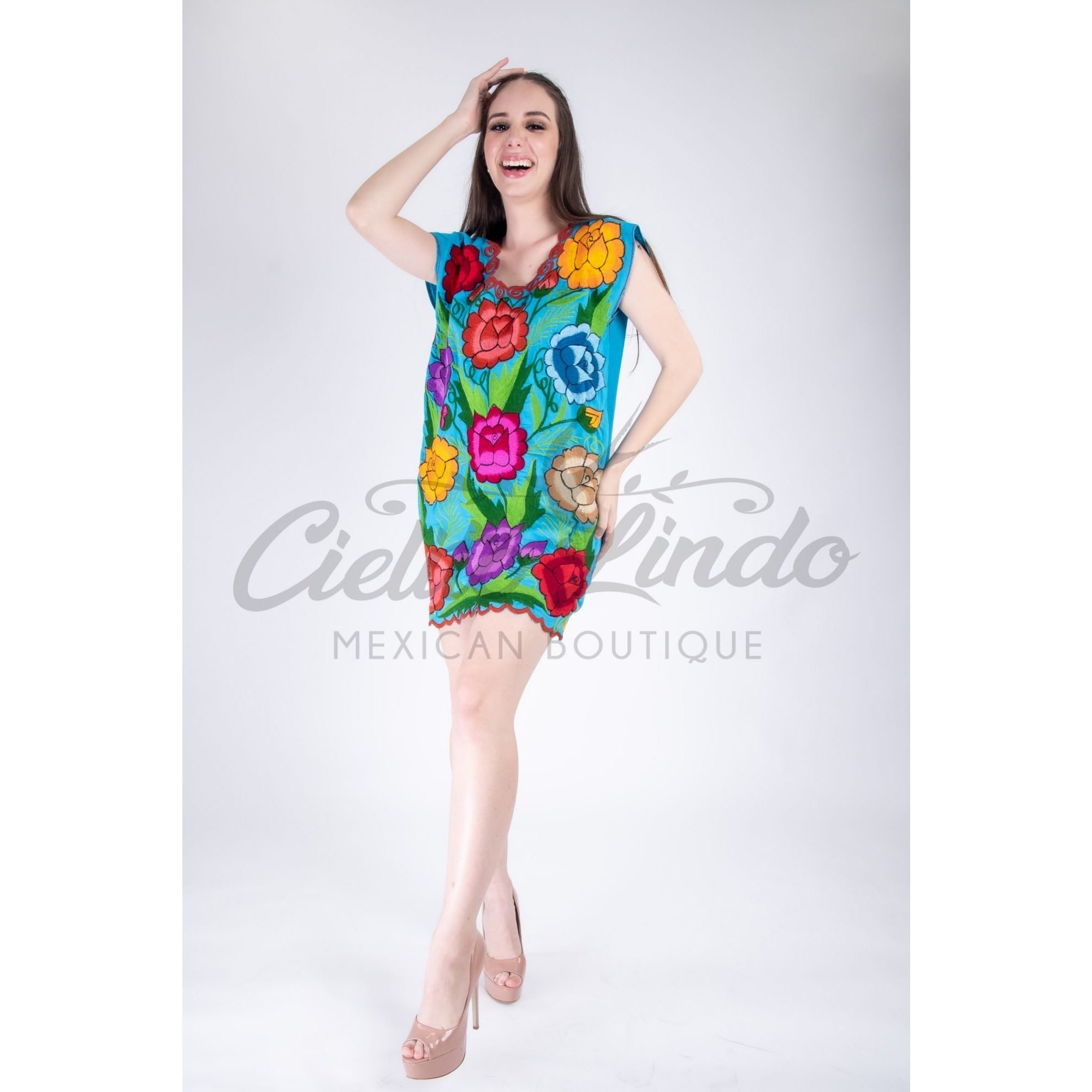 Zina Turquoise Mini Dress