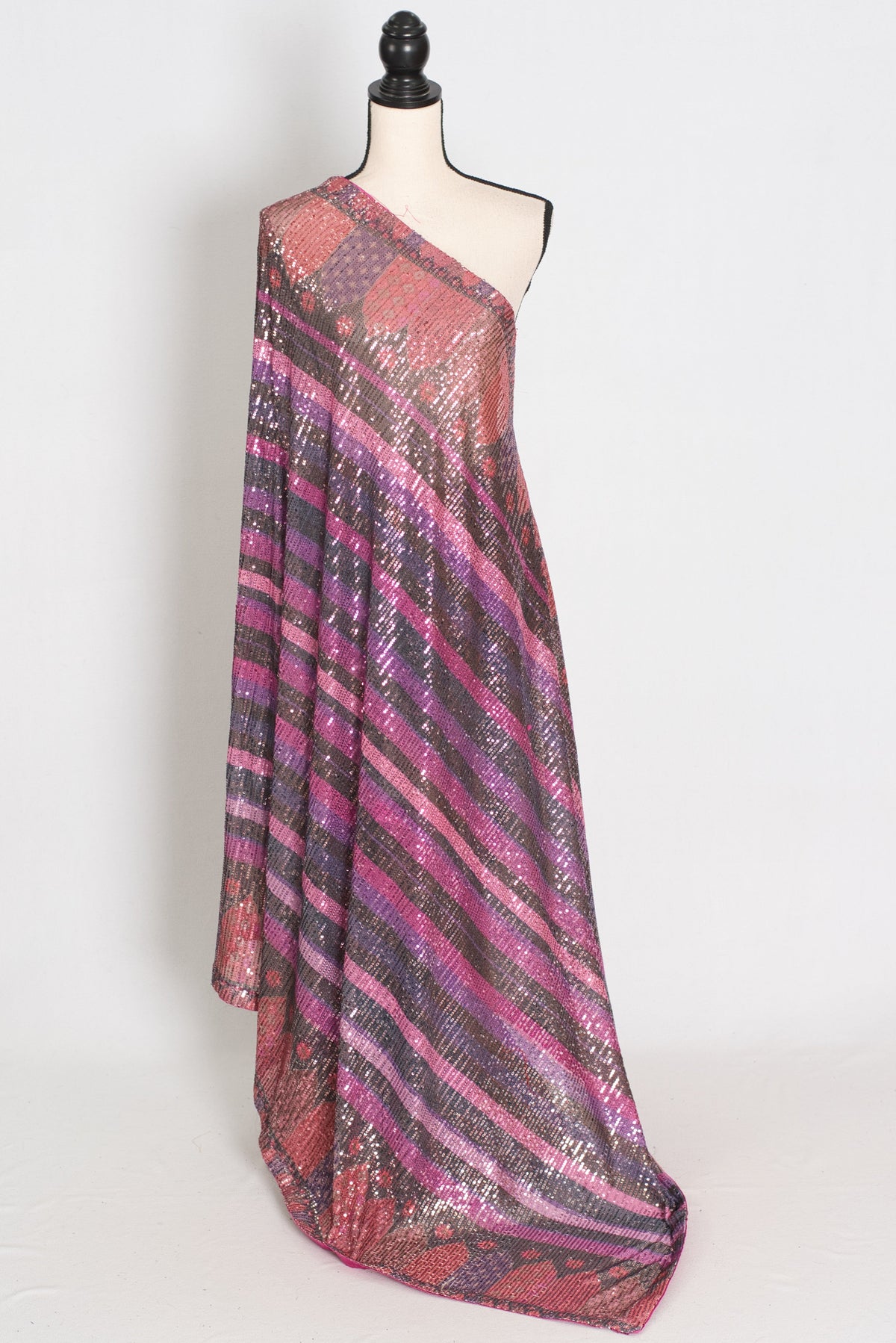 Ruhi | Pink Designer Sequin Saree | Bollywood Style Multi-Tonal Striped Shimmer