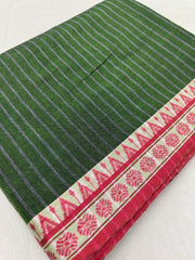 Bina : Heena Green Red Soft Cotton Dhaniakhali Saree