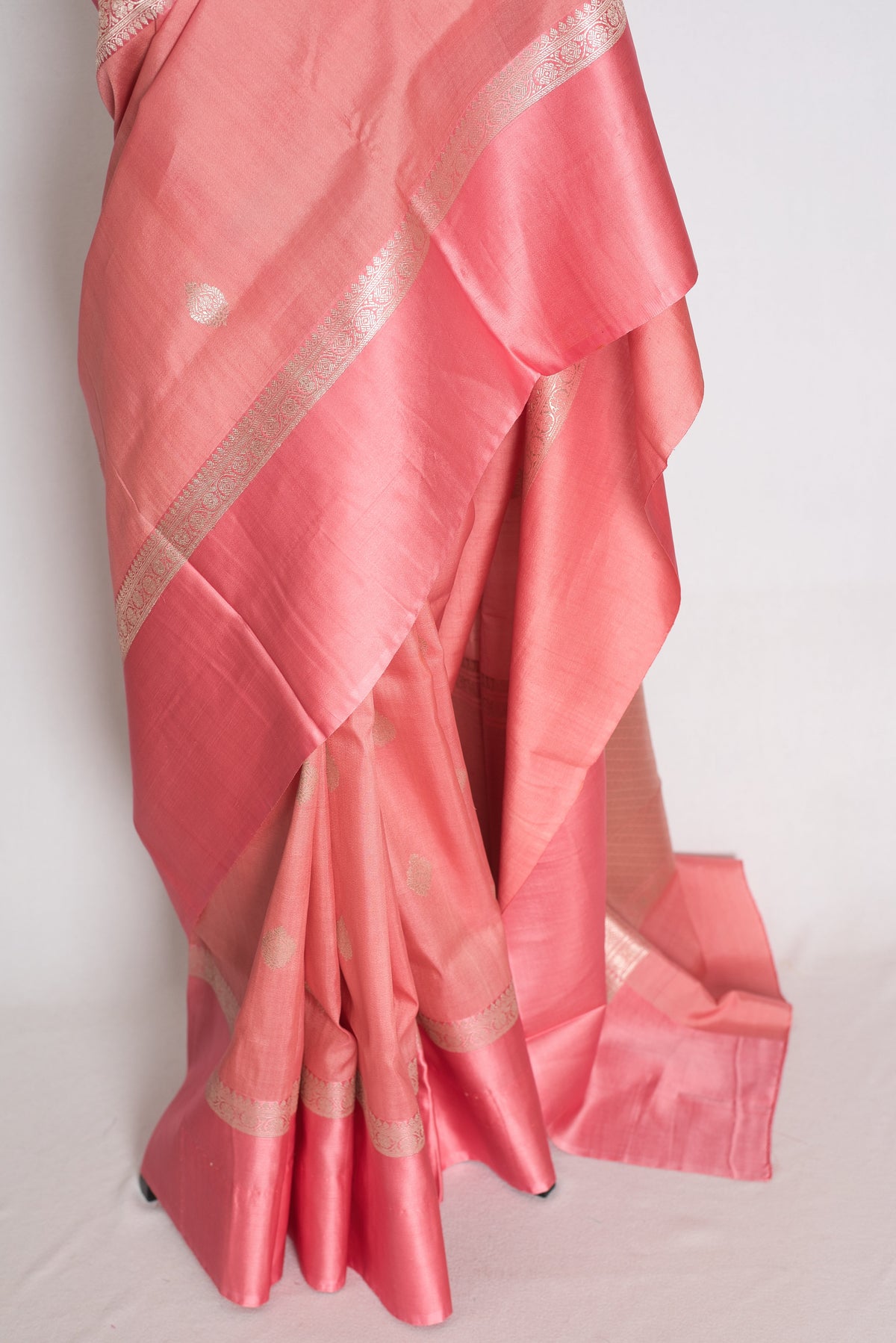 Anisha : Pastel Pink Tussar Silk Banarasi Saree with 36 Size Blouse