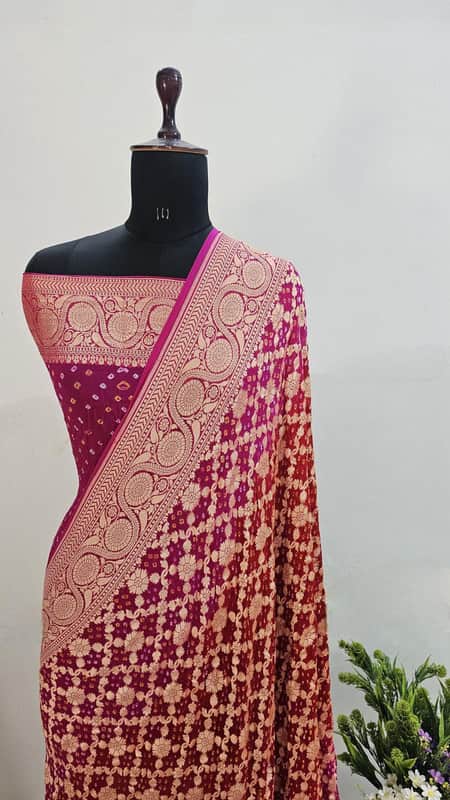 Banarasi Pure Handloom Khaddi Georgette Bandhani Silk Saree