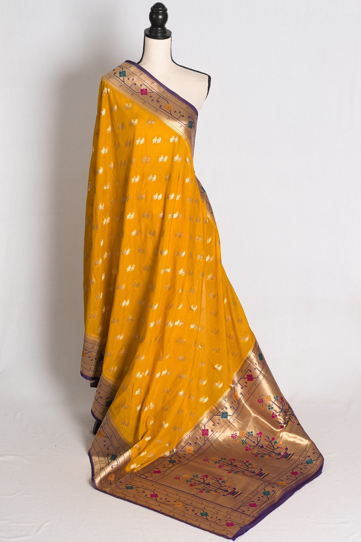 Diya: Yellow and Purple Paithani Semi Silk Saree