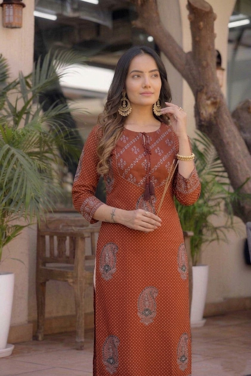 Elegant Rust Red Cotton KurtI Only