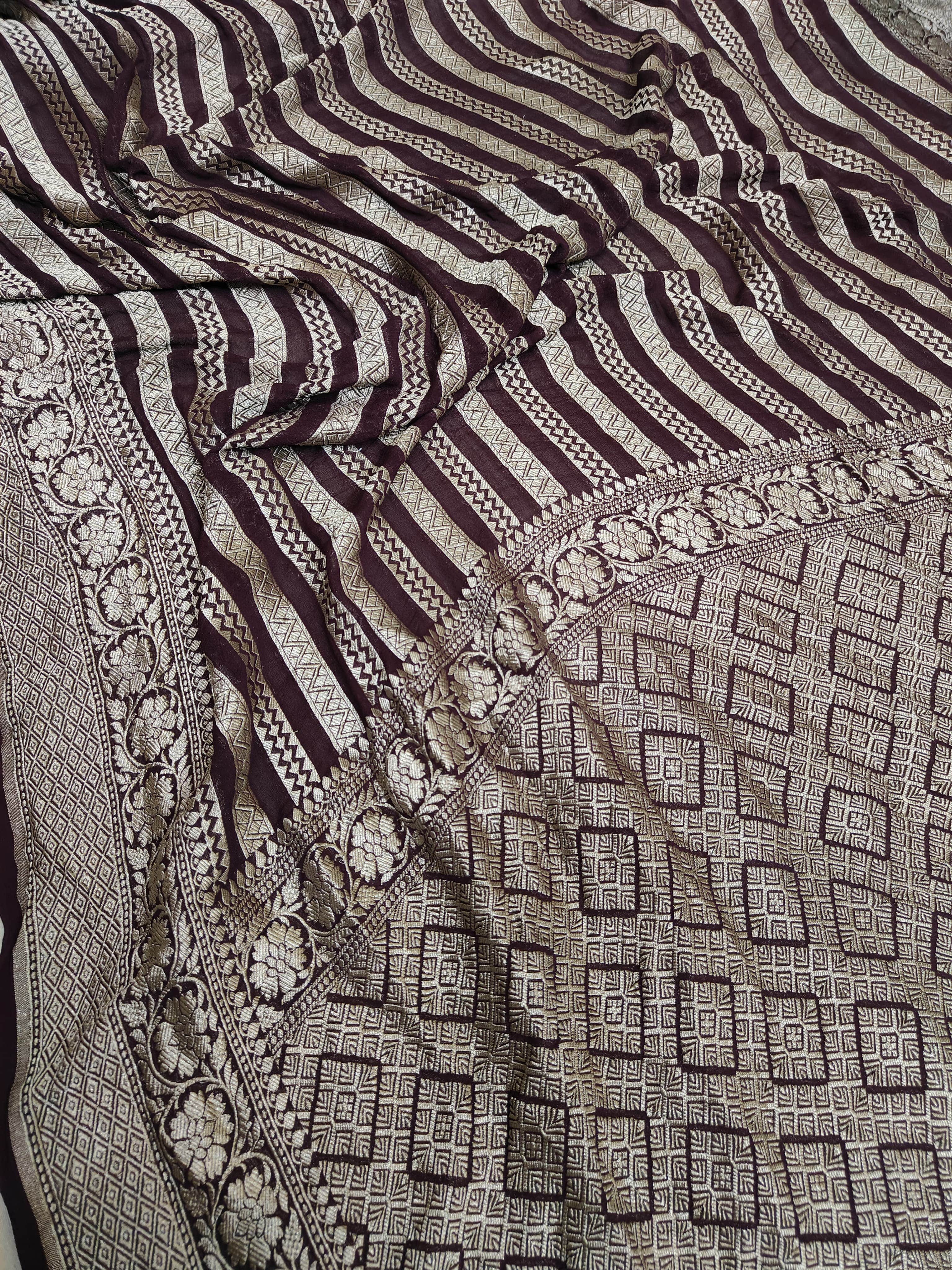 Beautiful Banarasi Lahariya Stripe Designer Khaddi Chiffon Saree